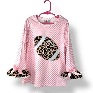 Ruffle Girl Tunic Top Pink Gingham Animal Print Football  2XL (18/20) Soft EUC